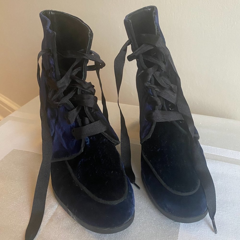 Castañer Blue Velvet Lace Up Booties